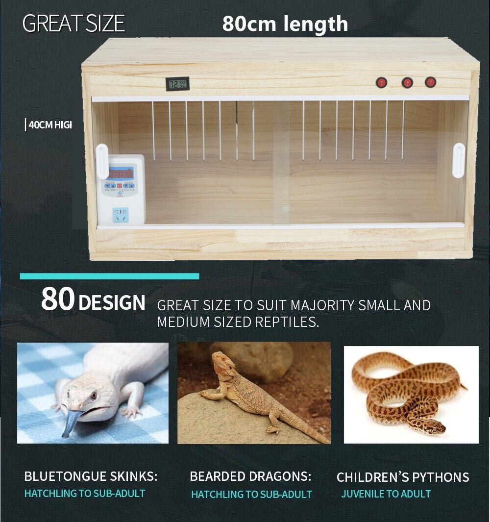 80x40x42cm Wooden Reptile Enclosure Reptile Terrarium Vivarium With Heat & Lamp