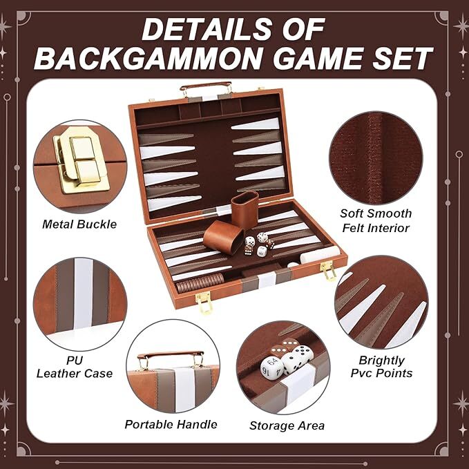 18 inch Premium Leather Backgammon Board Game Set Large Classic Board Game Case