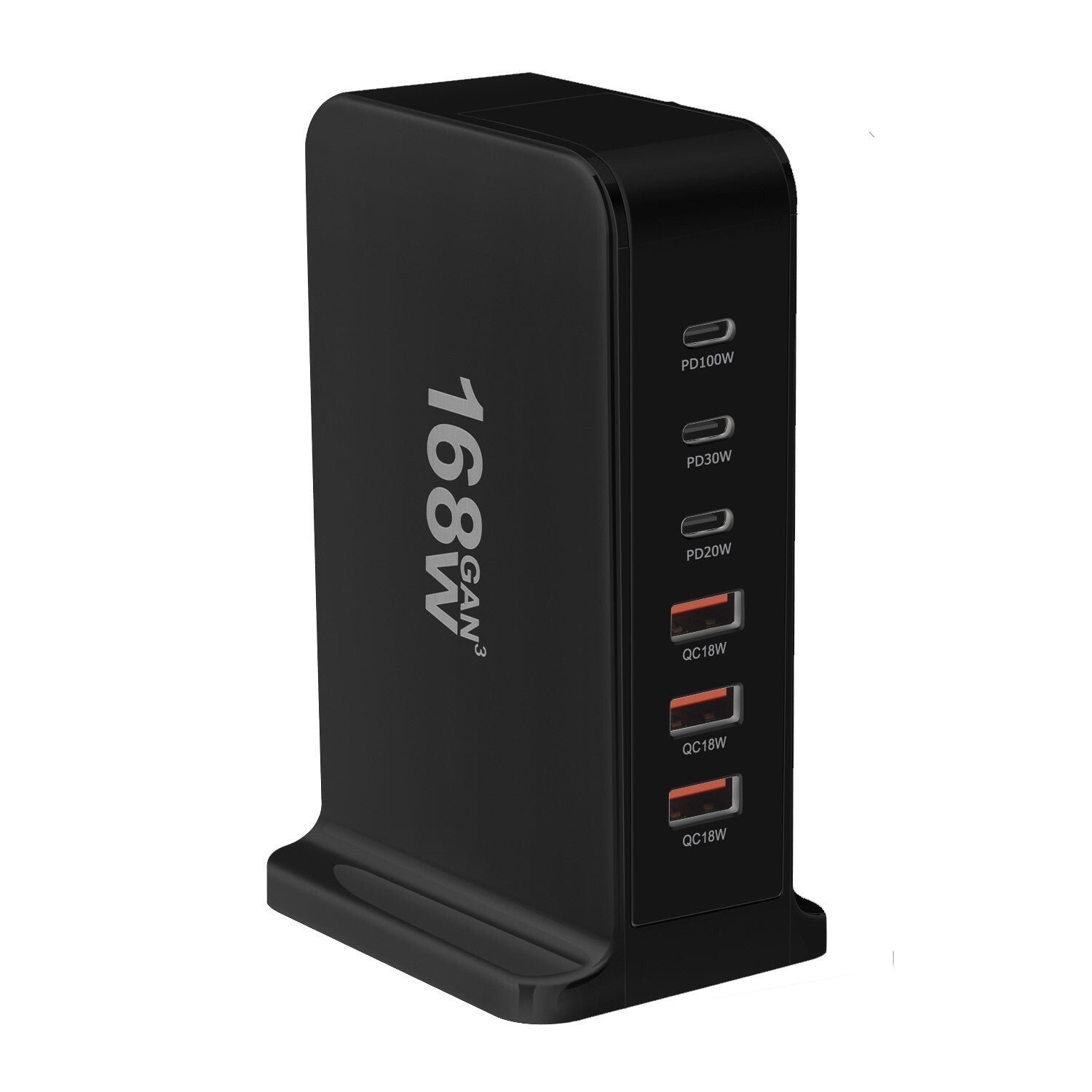 168W Gan 6 Port Charging Station 3 USB-C & 3 USB-A Desktop Charger Power Adapter