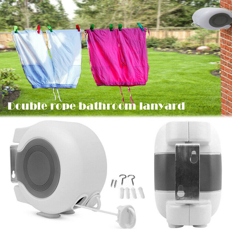 15M Double Line Clothesline Retractable Wall Hanger Clothes Dryer Drying Rack AU