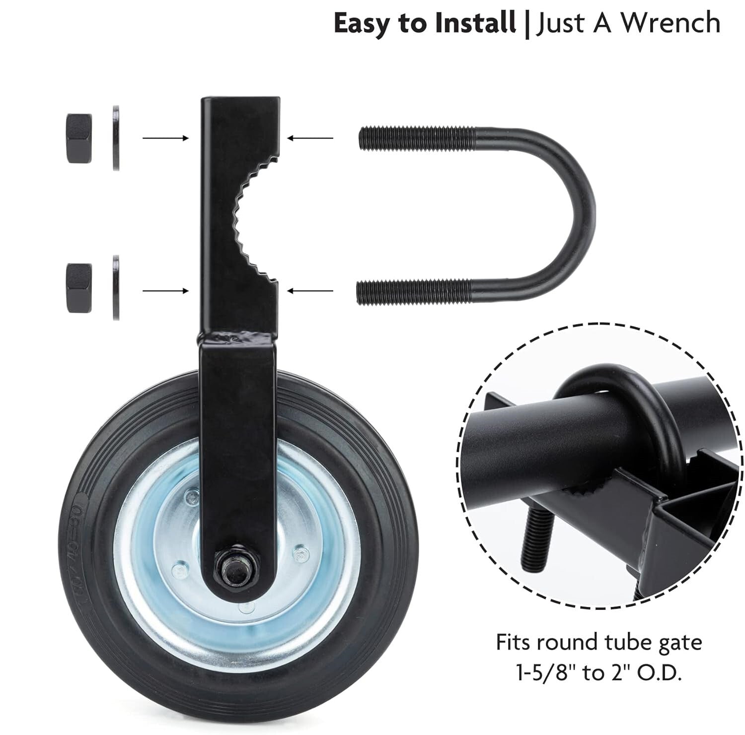 6" Gate Wheel Caster for Metal Swing Gate with 1-5/8" Thru 2" Gate Frames Wheel