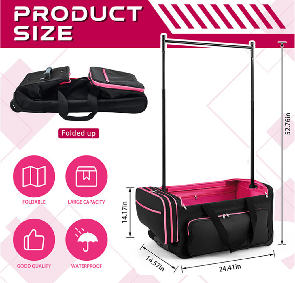 24inch Dance Bag Suitcase Garment Rack Duffel Rolling Luggage Upright Storage