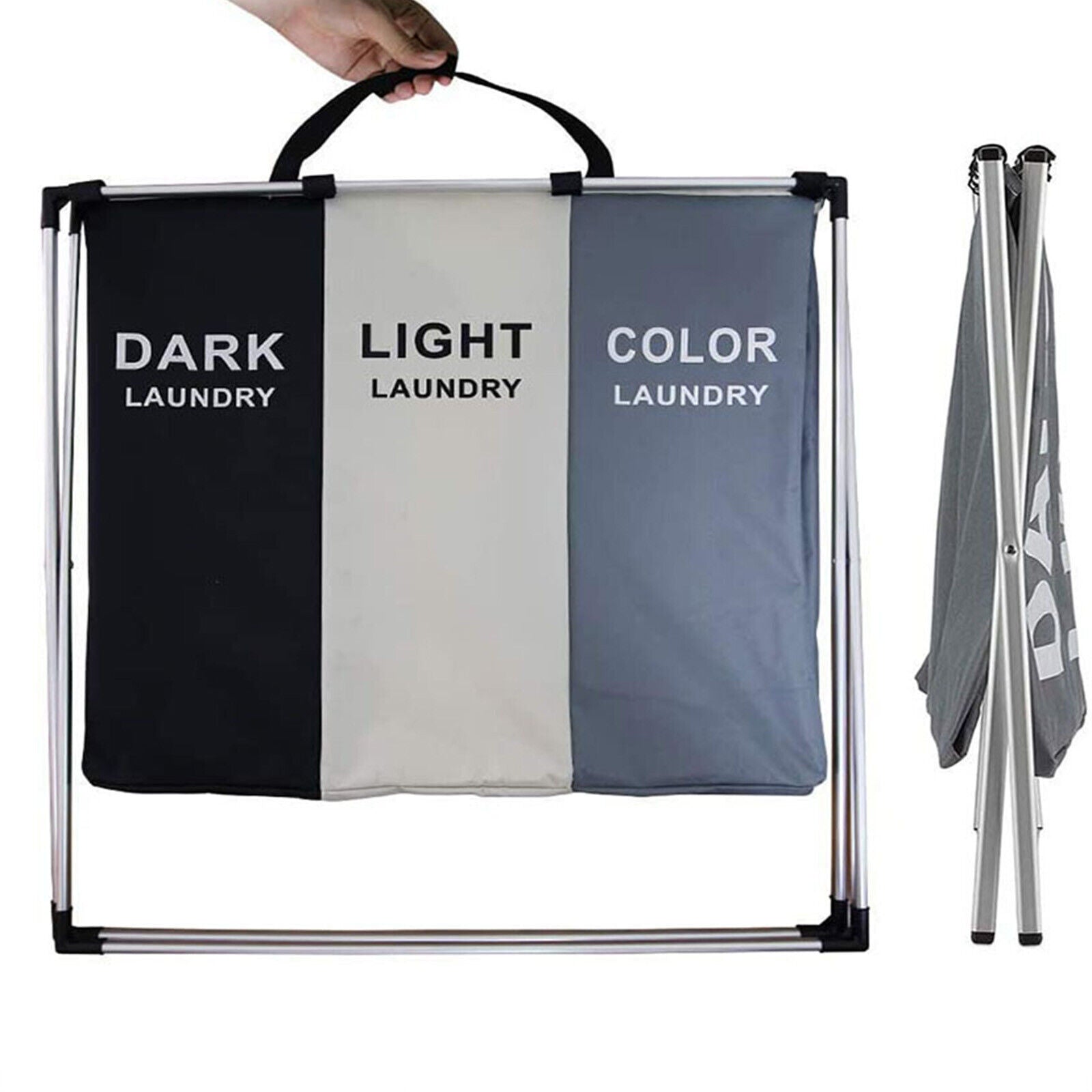 3 Sections ollapsible Laundry Hamper Basket Washing Bin Cloth Organiser Storagev