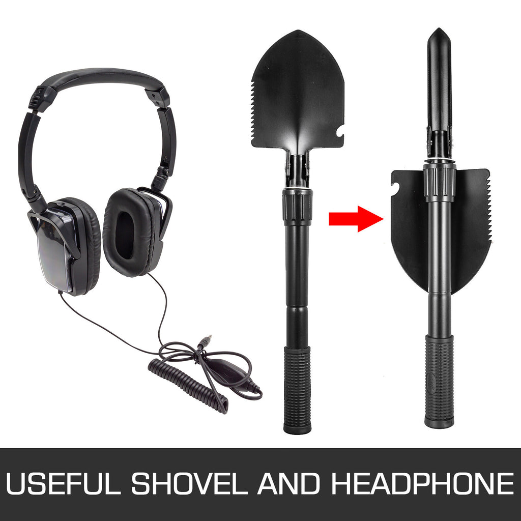 High Accuracy Waterproof Metal Detector with LCD, Shovel & Headphone Bundle