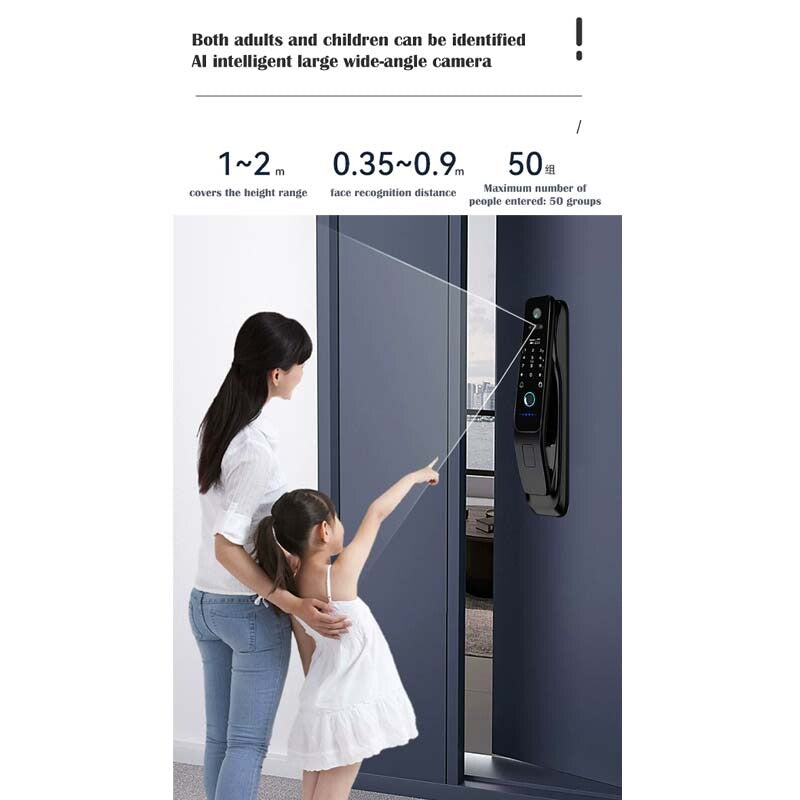 Premium Digital Smart Door Lock 3D Face Fingerprint Code WIFI APP + Lock/Striker