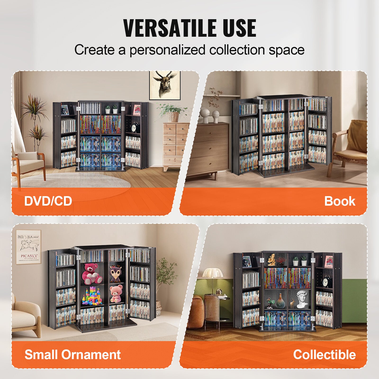 Espresso Media Storage Cabinet with Adjustable Shelves for DVDs & CDs, 4 Layers