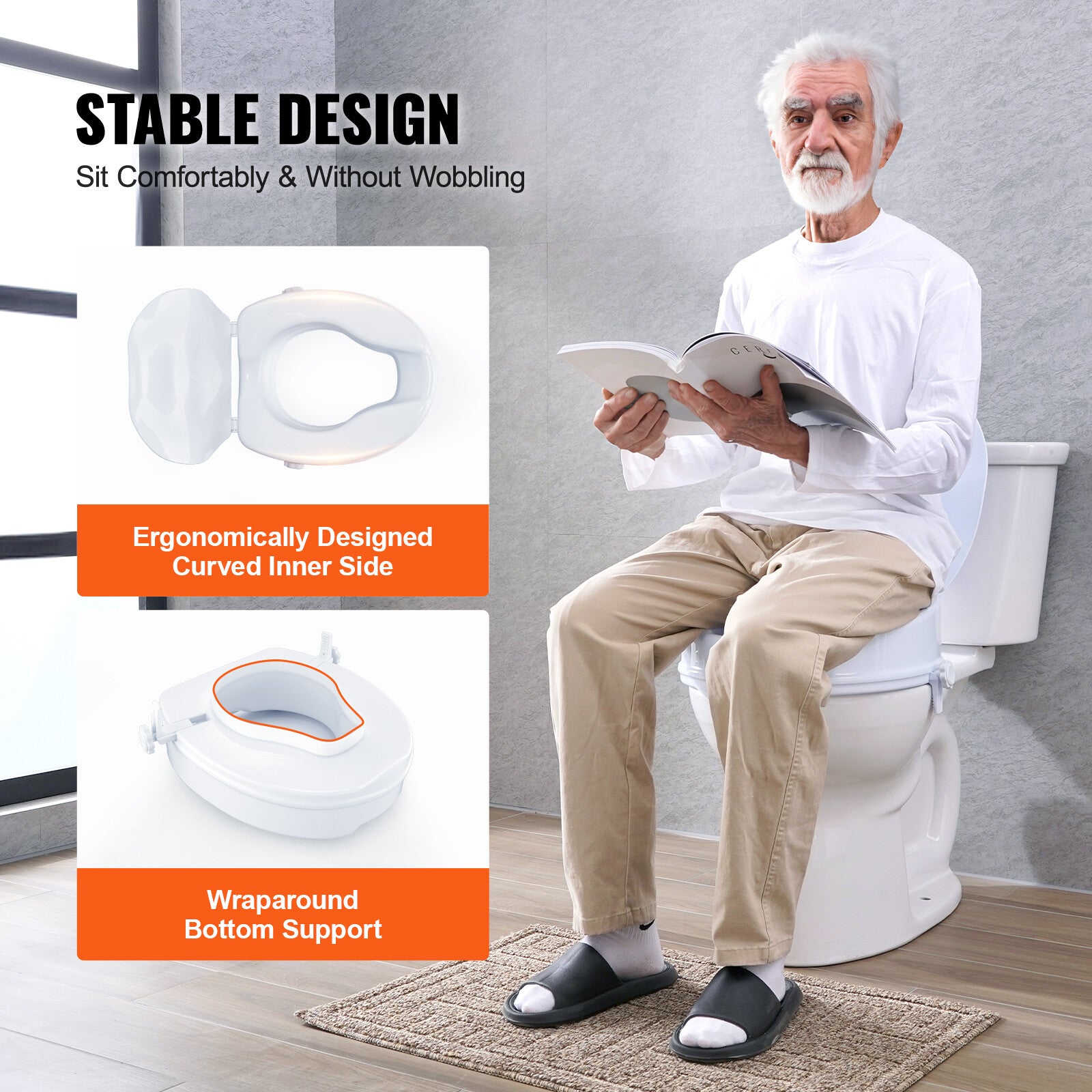 4" Universal Raised Toilet Seat Riser for Comfort and Safety