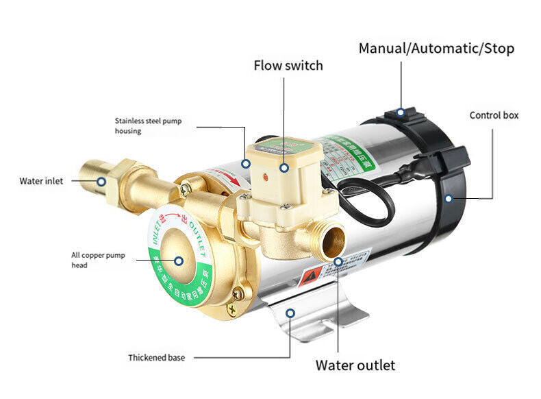 New 150W Stainless Steel Automatic Boost Pump Tap Shower Pressure Water Booster