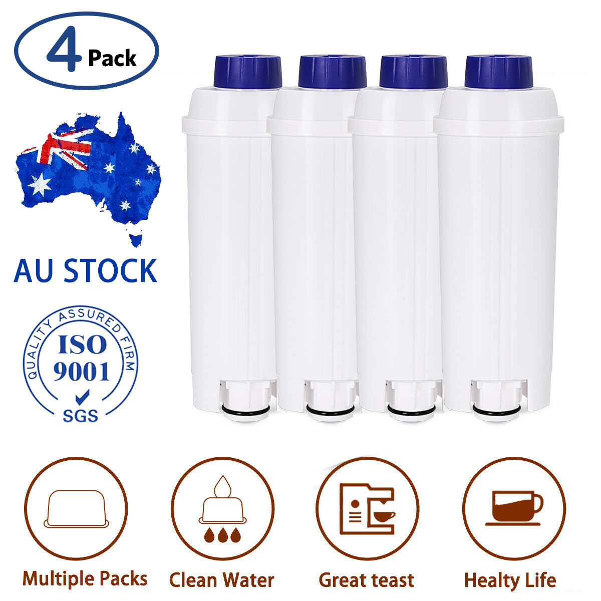 4Pcs DLS C002 Water Filters For Delonghi ECAM 22.110.SB Magnifica Coffee Machine