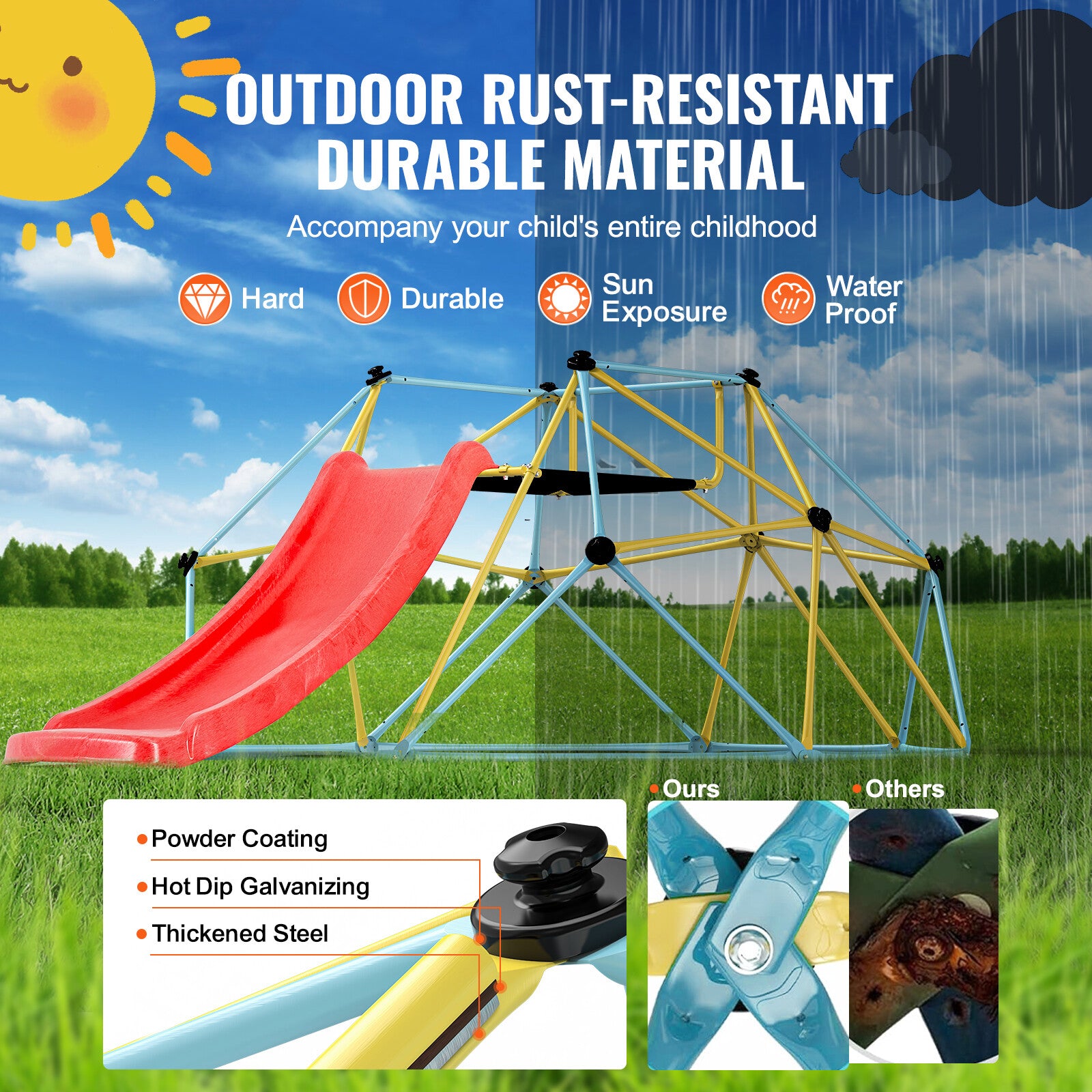 8FT Geometric Dome Climber with Slide for Kids Aged 3-9