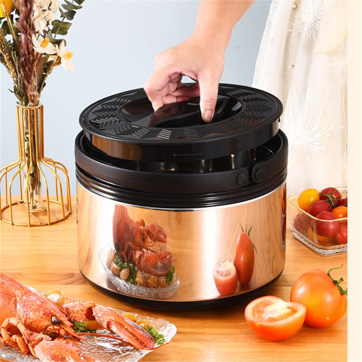 Stainless Steel Hot Cold Food Insulated Casserole Hot Pot Set of 3 (2.5L,5L,8L)