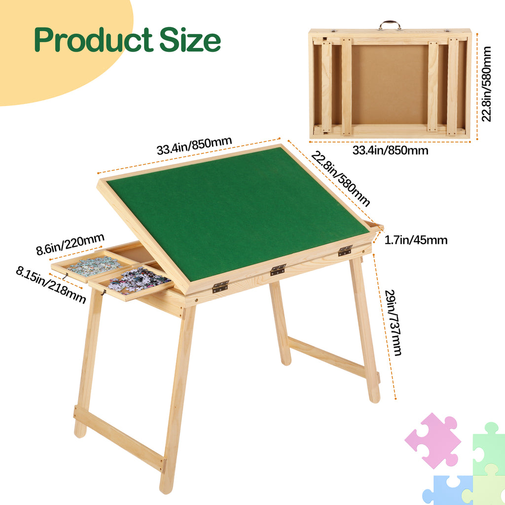1500pcs Jigsaw Puzzle Table Adjustable Height&Up Puzzle Board w 4 Draws & Cover