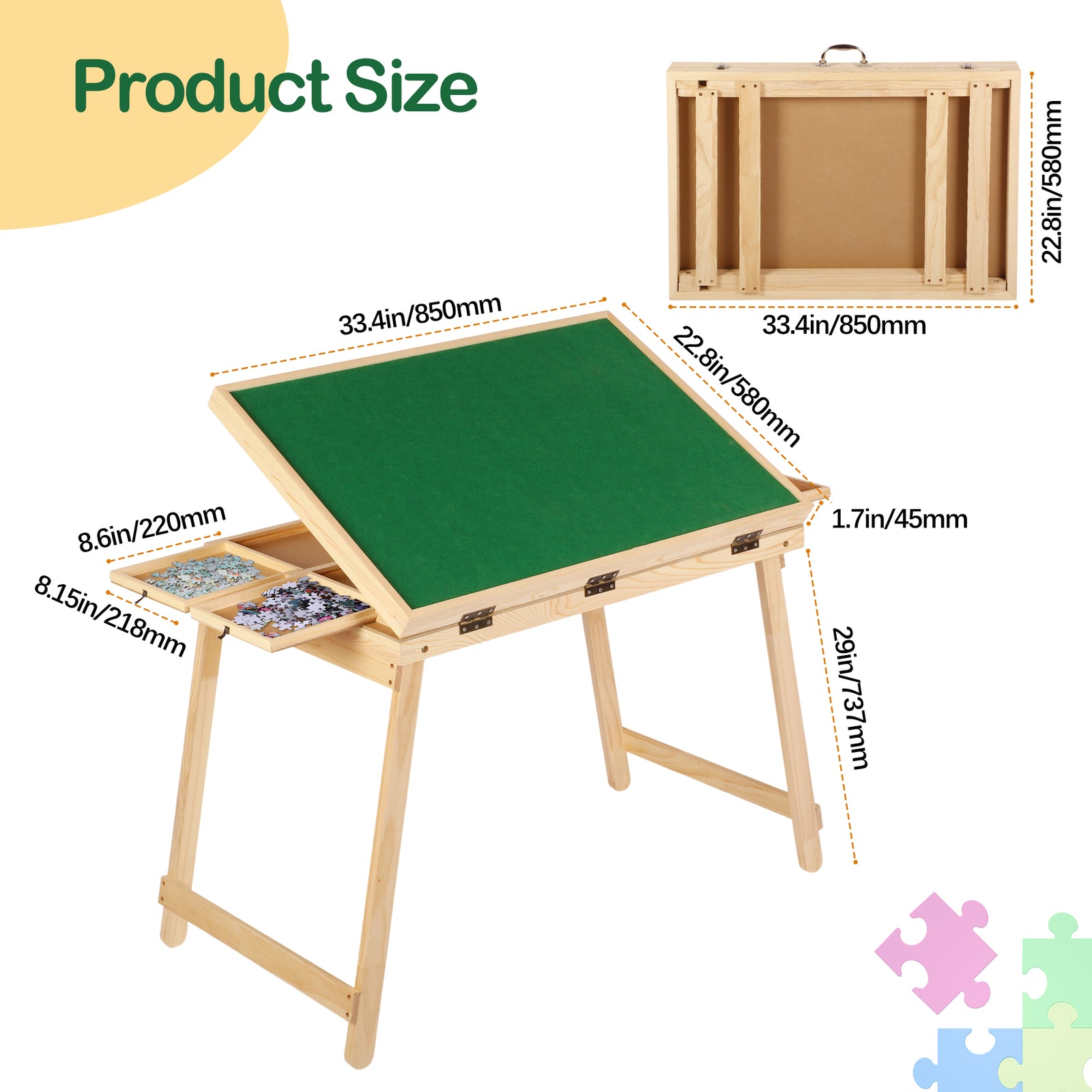 1500pcs Jigsaw Puzzle Table Adjustable Height&Up Puzzle Board w 4 Draws & Cover