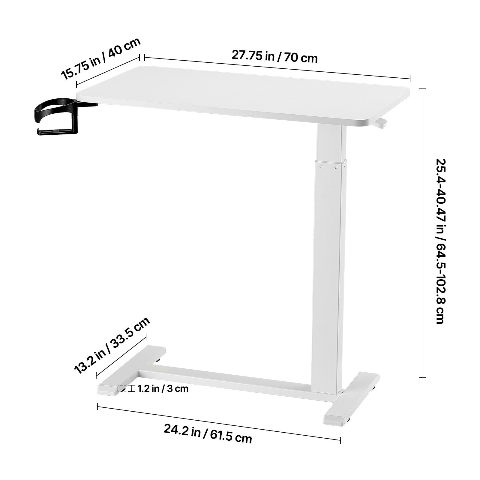 Adjustable Overbed Table with Hydraulic System and Hidden Wheels