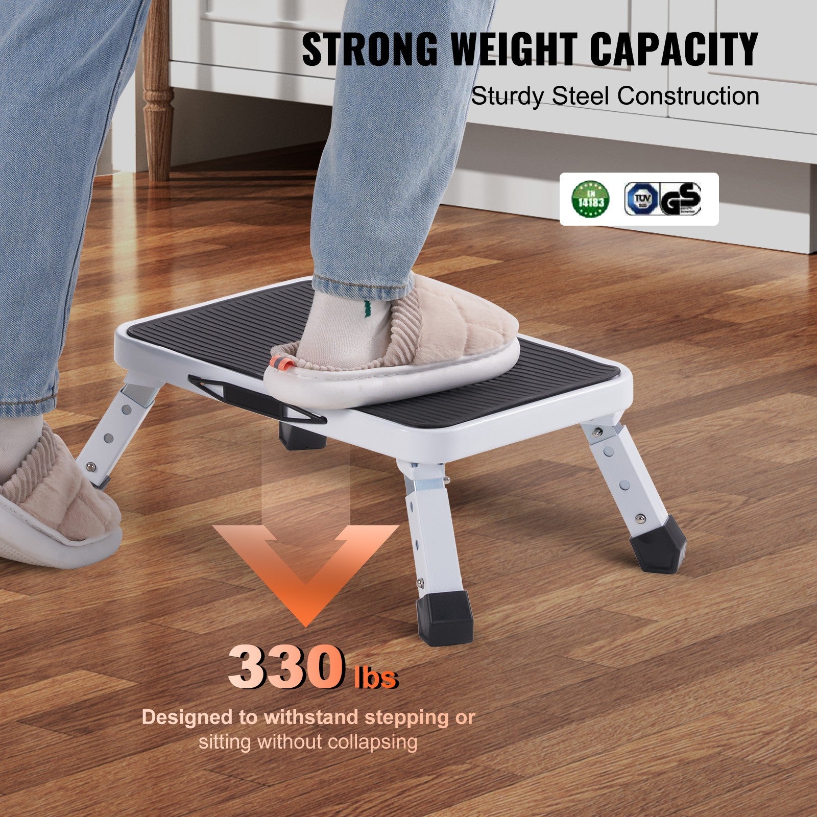 Foldable Step Stool Ladder with Adjustable Heights,150KG Capacity Home