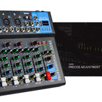 7 Channel Bluetooth Mixer DJ Live Studio Audio Mixer USB Console Amplifier AUX