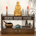 Meditation Altar Table for Spiritual Puja Table with Drawer Bamboo Furniture
