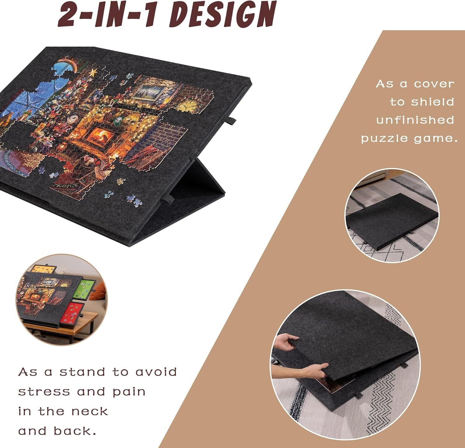 1500 PC Tilting Puzzle Board with 2-in-1 Designed Stand Cover Felt Mat Plateau
