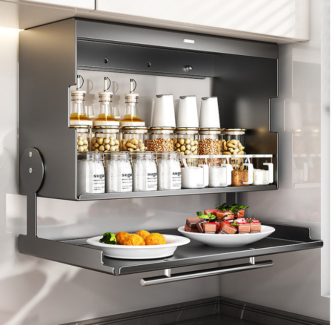 Pull-Down Kitchen Storage Cabinet 2 Tiers Kitchen Storage Shelves Wall-Mounted