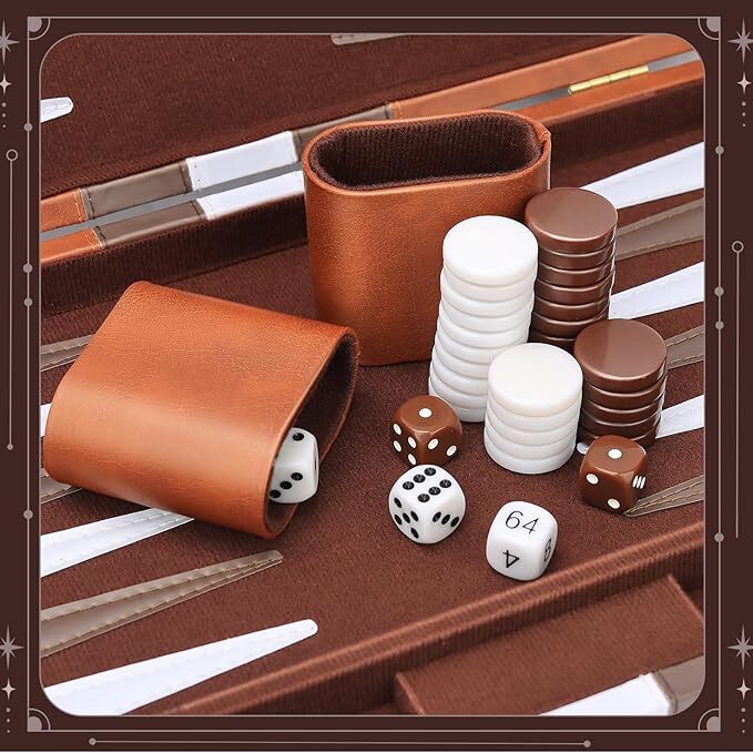 18 inch Premium Leather Backgammon Board Game Set Large Classic Board Game Case