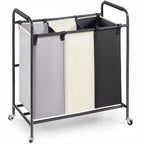 3-Section Laundry Sorter Cart with Wheels and Removable Waterproof Bags