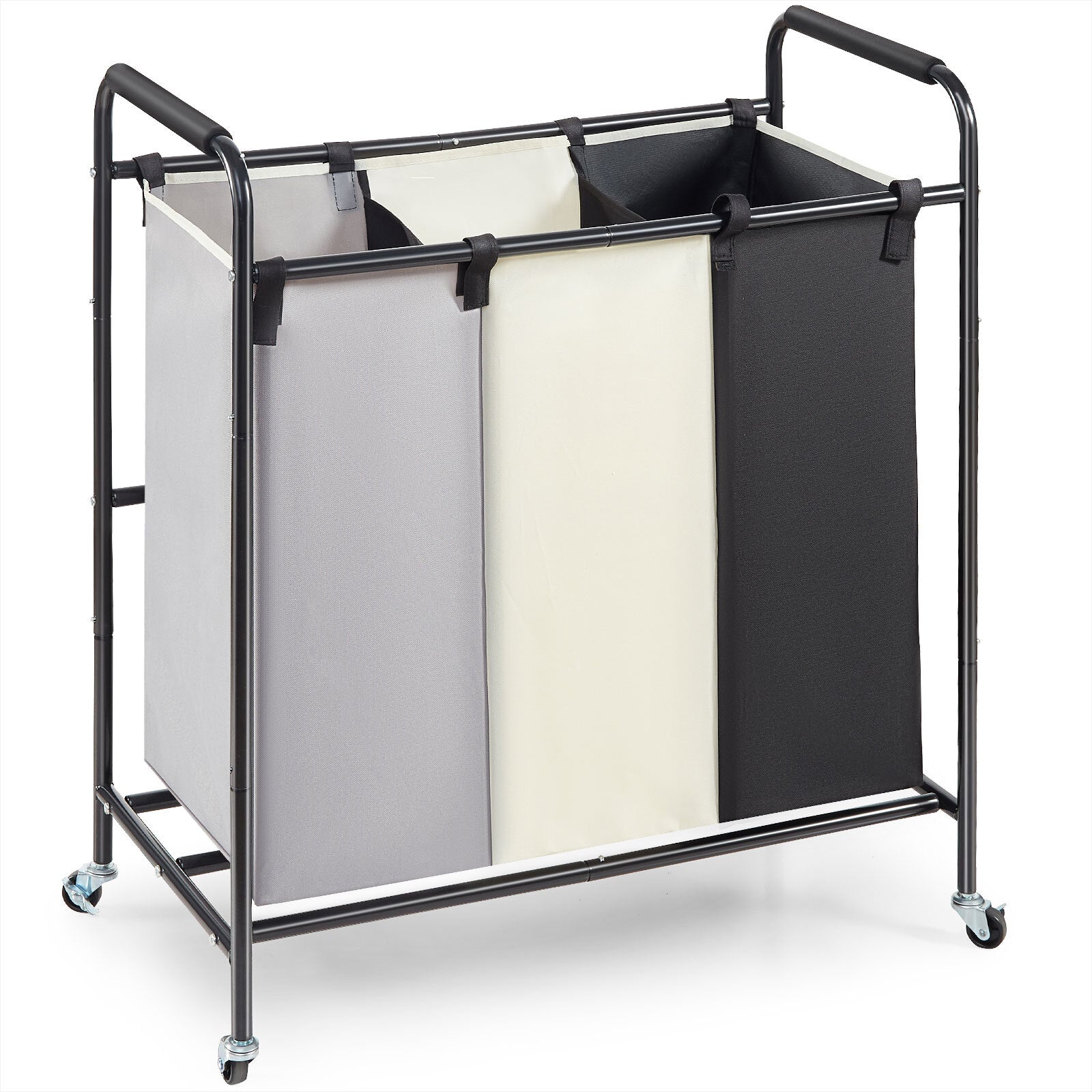 3-Section Laundry Sorter Cart with Wheels and Removable Waterproof Bags