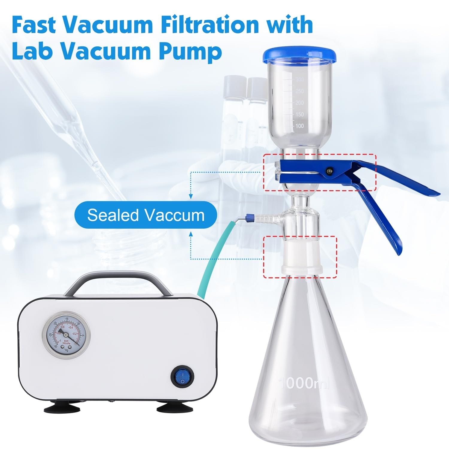 Glass Vacuum Suction Filter 1000mL Lab Vacuum Filtration Distillation Apparatus