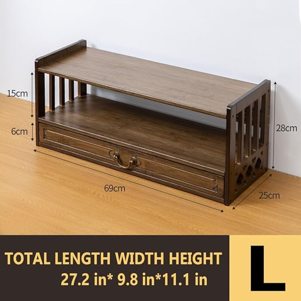 Meditation Altar Table for Spiritual Puja Table with Drawer Bamboo Furniture