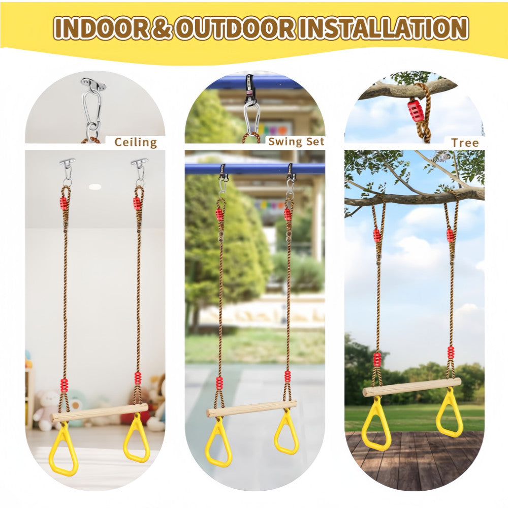 Wooden Swing Children's Swing with Adjustable Rope Swing Set Indoor & Outdoor