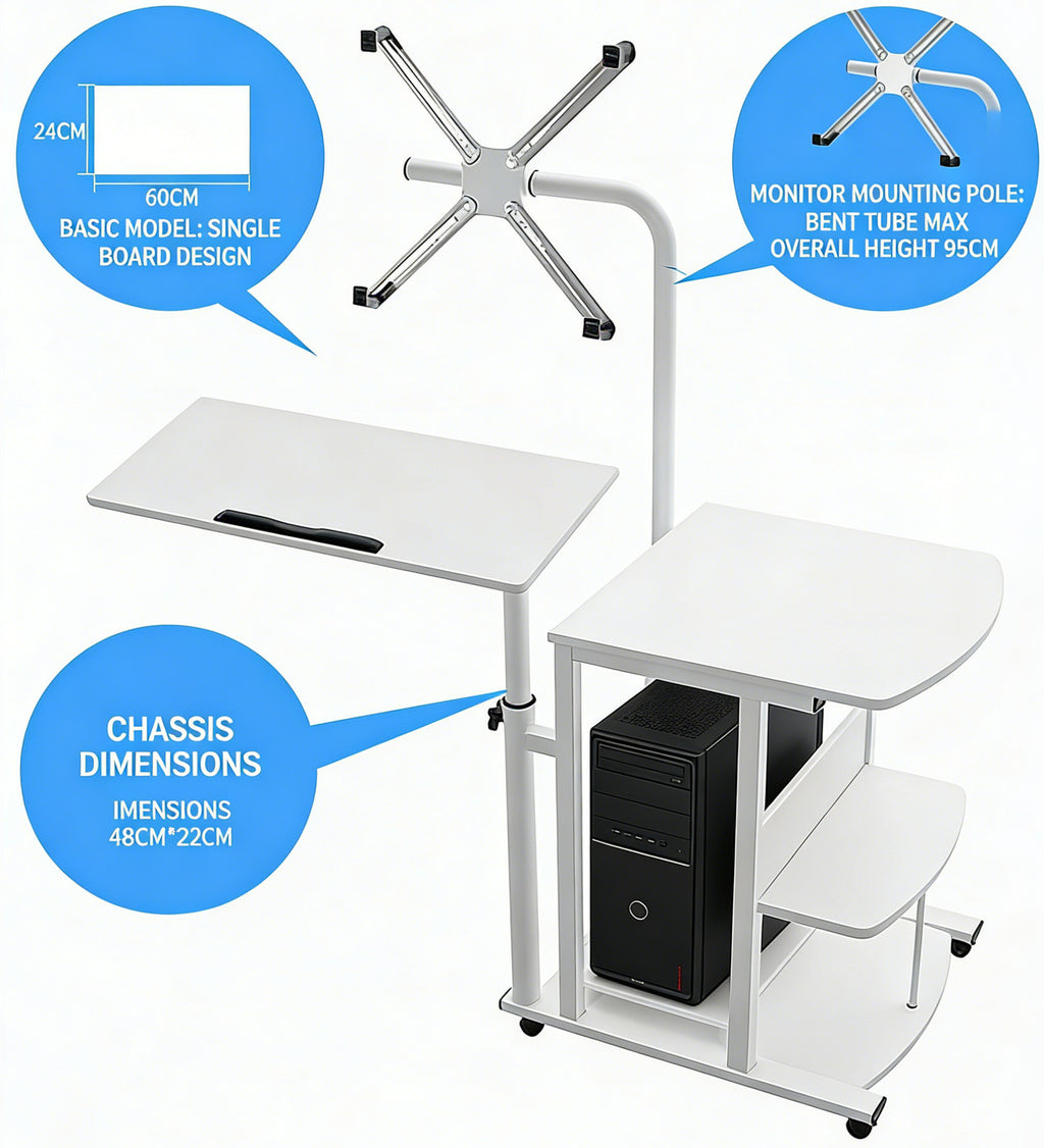 Overbed Bedside Table Standing Desk Hanging Laptop Computer Height Adjustable