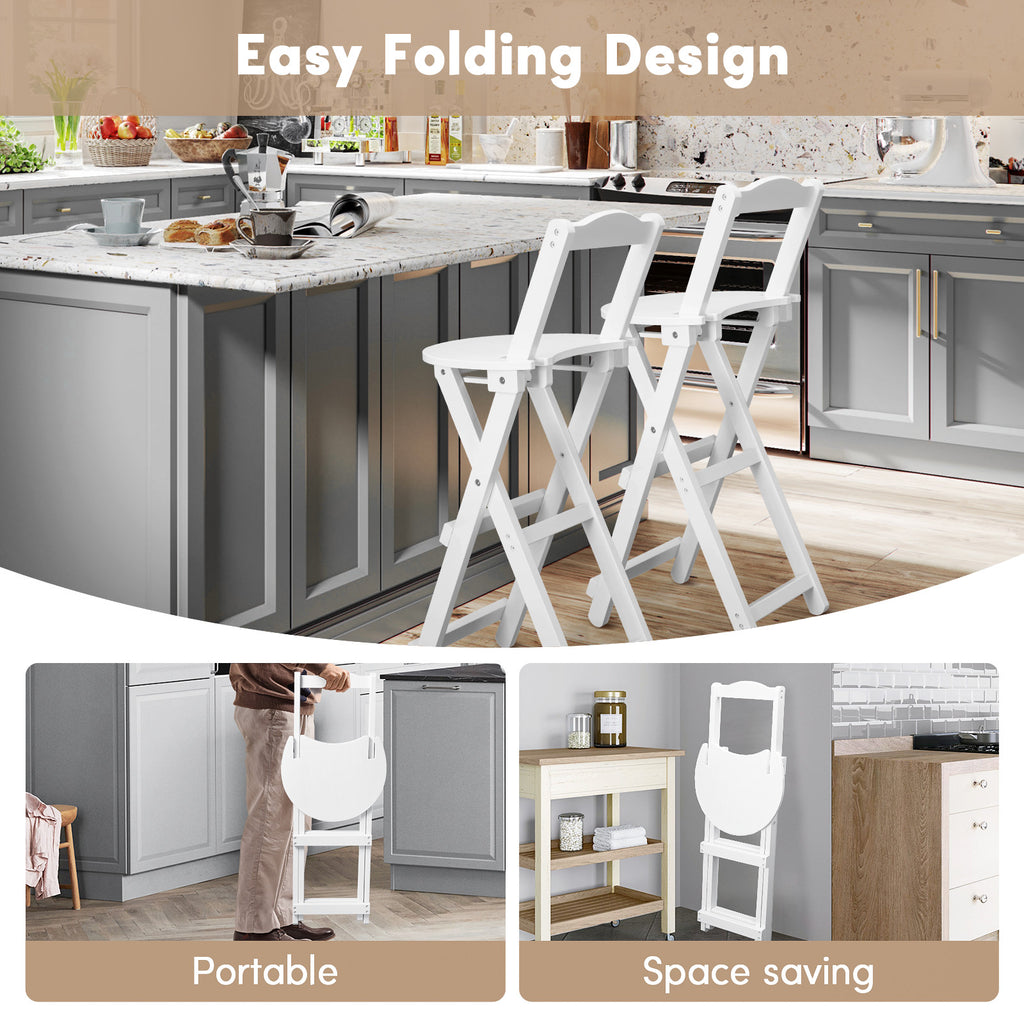 Bamboo Bar Stool Foldable Design W/ Ergonomic Backrest Space-saving For Bars