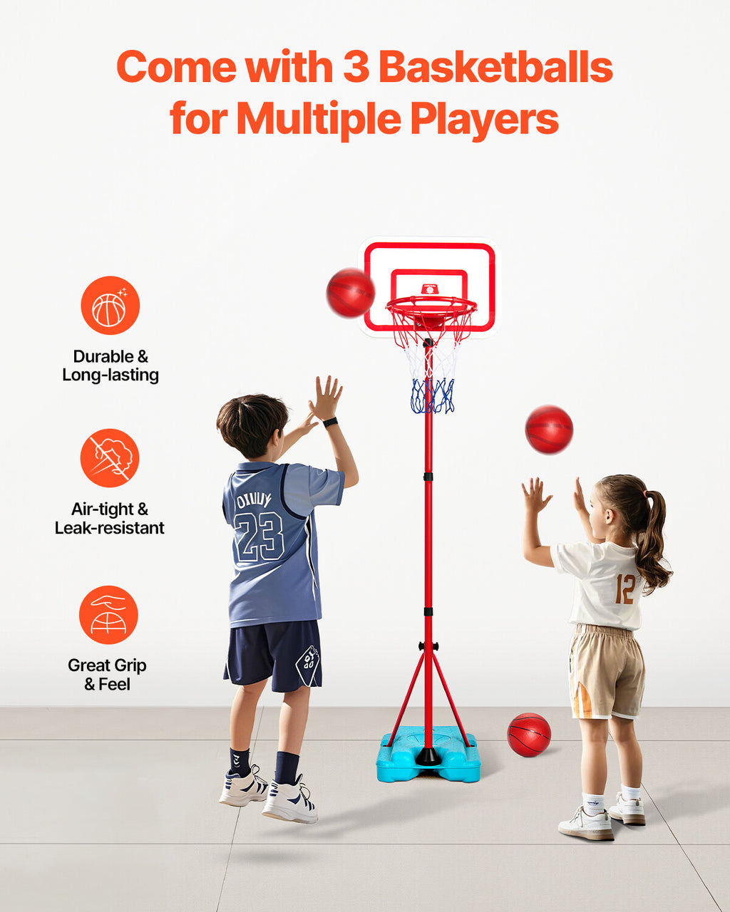 Adjustable Kids Basketball Hoop with Secure Base for Indoor & Outdoor Play