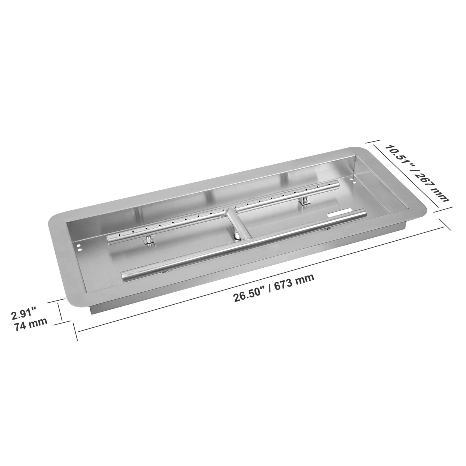 24x8 inch Drop-in Fire Pit Pan with H-shape Burner Kit, 120,000 BTU