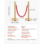 4-Piece Gold Stanchion Set with Red Velvet Ropes for Crowd Control