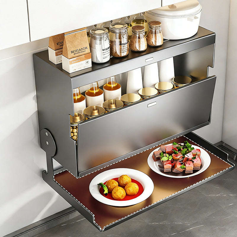 Pull-Down Kitchen Storage Cabinet 2 Tiers Kitchen Storage Shelves Wall-Mounted