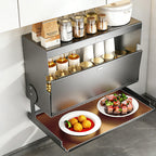 Pull-Down Kitchen Storage Cabinet 2 Tiers Kitchen Storage Shelves Wall-Mounted