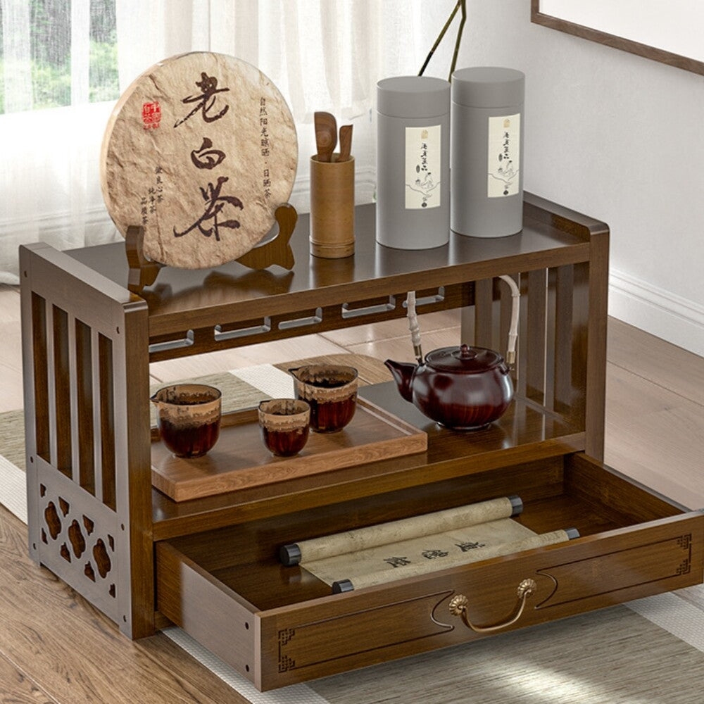 Meditation Altar Table for Spiritual Puja Table with Drawer Bamboo Furniture