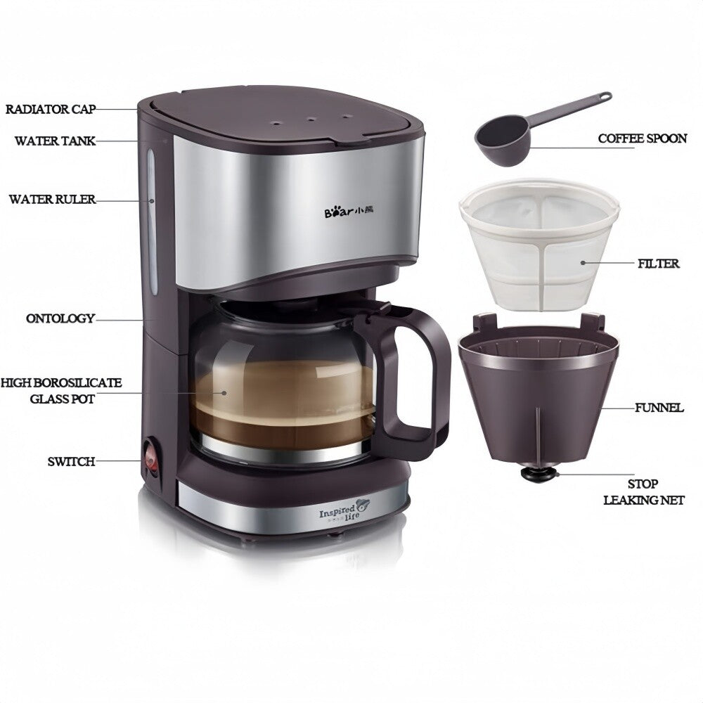 5-Cup Drip Coffee Maker Automatic  Americano Coffee Machine Stainless Filter