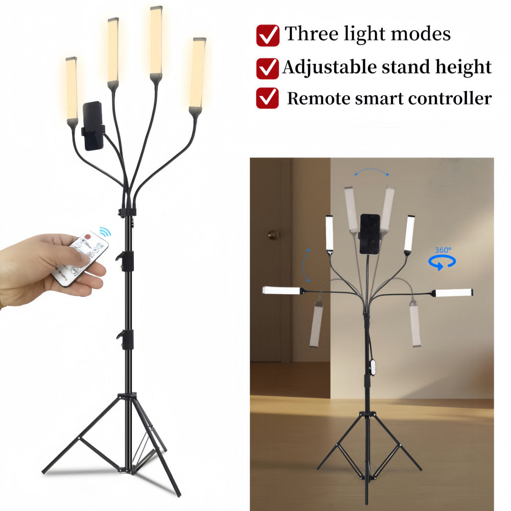 Four-arm LED Light Dimmable Lighting Phone Selfie Tripod Makeup Live Lamp 36W AU