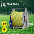 Steel Industrial Water Hose Reel Holder 1/2'' X 60M Capacity & Barb Fittings