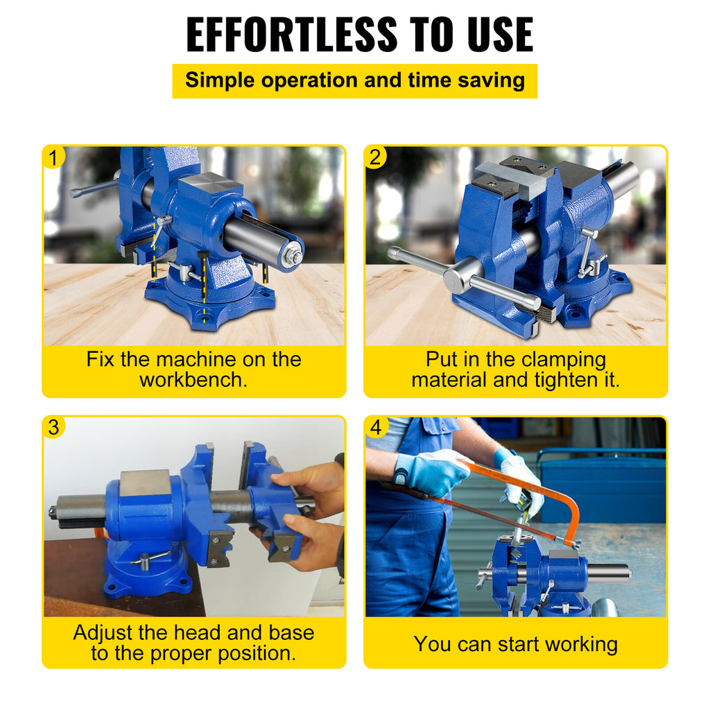 6-Inch Heavy Duty Bench Vise with 360° Swivel Base and High Clamping Force