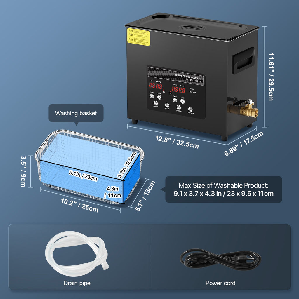 6L Ultrasonic Cleaner Machine with Heater & Timer for Jewelry, Dental Instruments