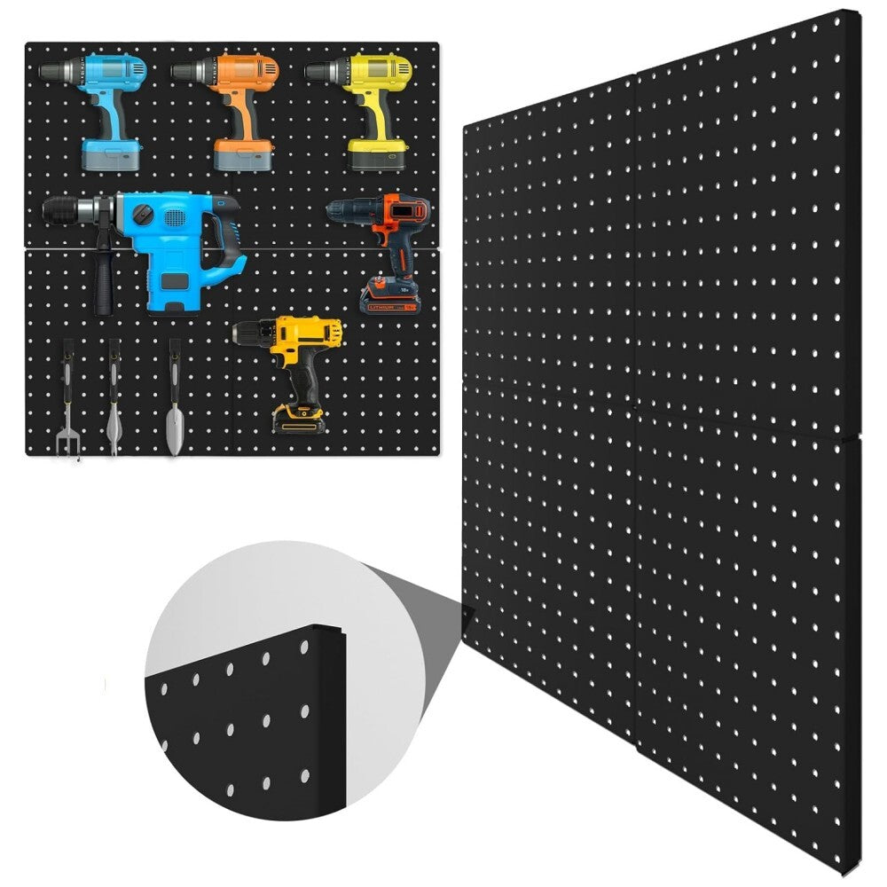 12"×12"  4×Black Metal Pegboard Panels for Kitchen Living Room Bathroom Office