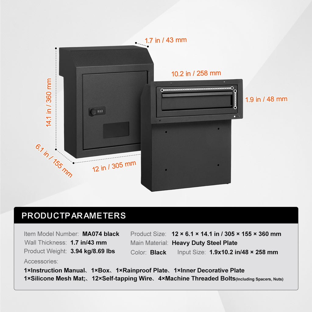Secure Through-Door Key Drop Box with Combination Lock in Black