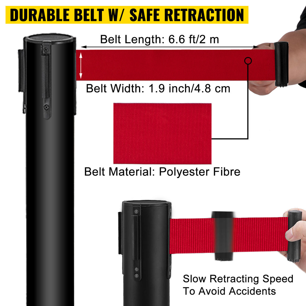 Stainless Steel Crowd Control Barriers with Sign Holder and Retractable Belts - 4 Pack