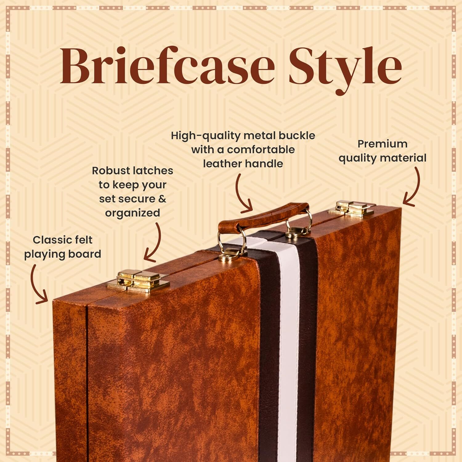 18 inch Premium Leather Backgammon Board Game Set Large Classic Board Game Case