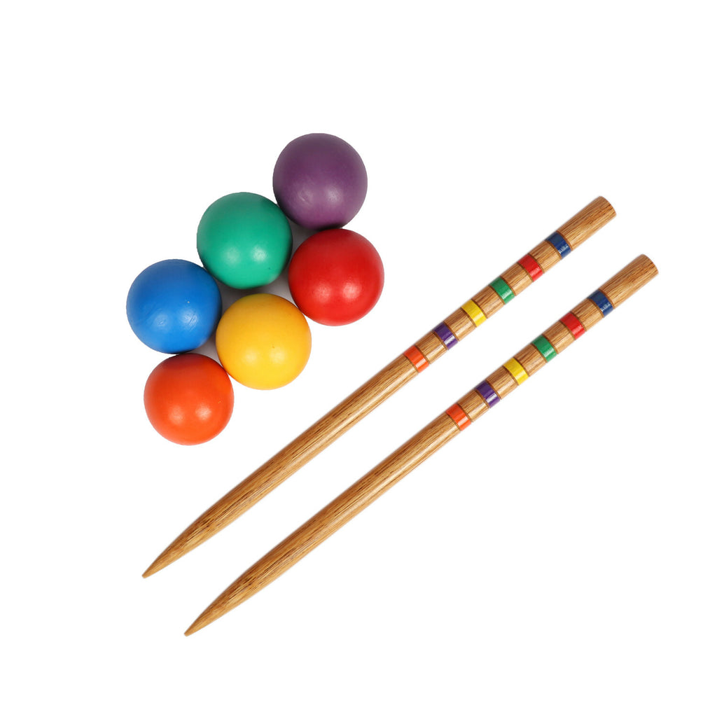 6-Players Croquet Set W/Wooden Mallets Ball Stakes For Lawn Backyard Wild Sports