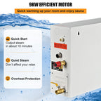 9KW Steam Generator Machine Auto Drain Sauna Bath Shower Heating for Space 9m³