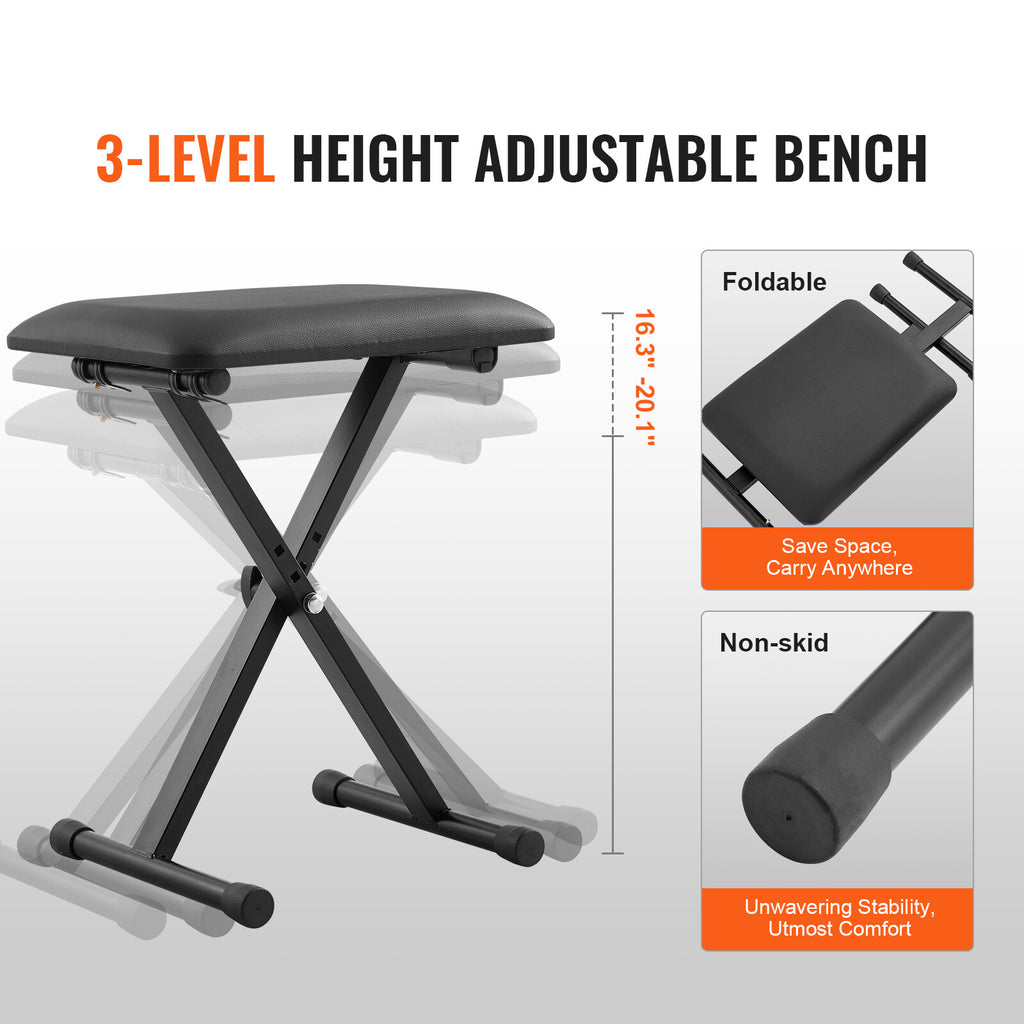 Z-Style Piano Keyboard Stand & Bench with Wheels and Adjustable Height