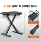 Z-Style Piano Keyboard Stand & Bench with Wheels and Adjustable Height